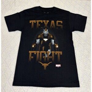 Marvel Comics Texas Fight Longhorns University Ironman Black Tee Size Small
